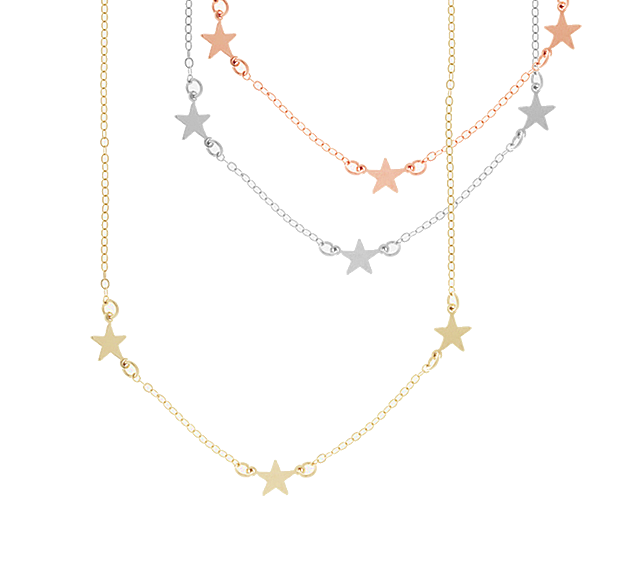 Triple Star Necklace in Gold, Silver, Rose Gold