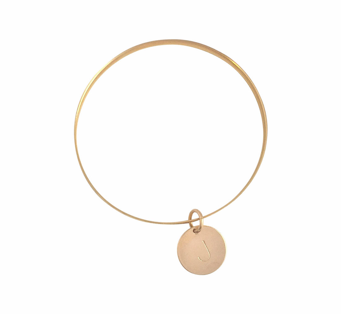 The Janie - Thick Bangle with Disc in Gold