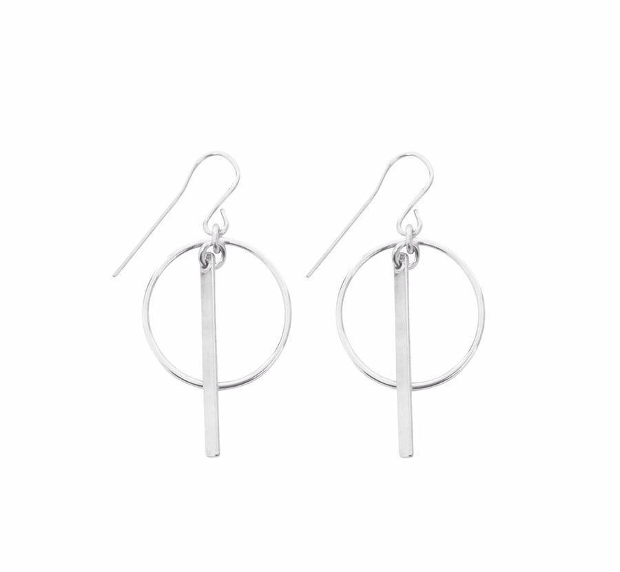 Ring and Bar Earrings in Silver Color